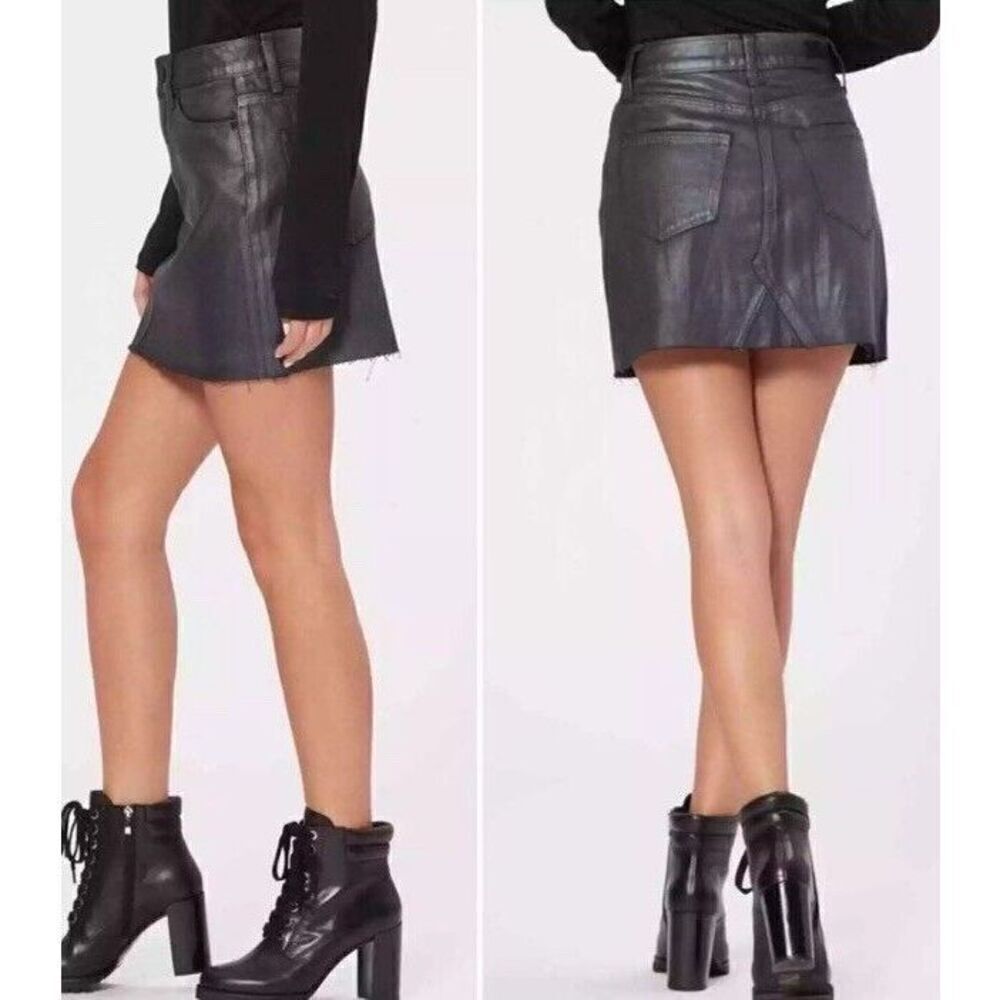 Skirt PAIGE Aideen‎ Mini Skirt Black Gray Raw Metallic Edge Sz 24